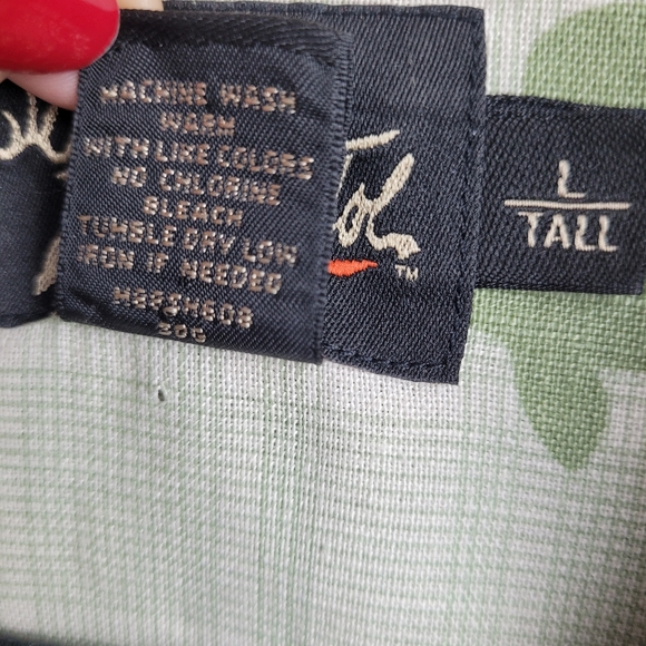 DICK IDOL Fish Print Shirt Linen Blend Green Size L Tall Relaxed Camp Fisherman - Picture 6 of 9